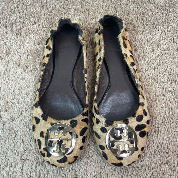 Tory Burch Reva Animal Leopard Print Calf Hair Classic Ballet Flats Shoes - Picture 6 of 16